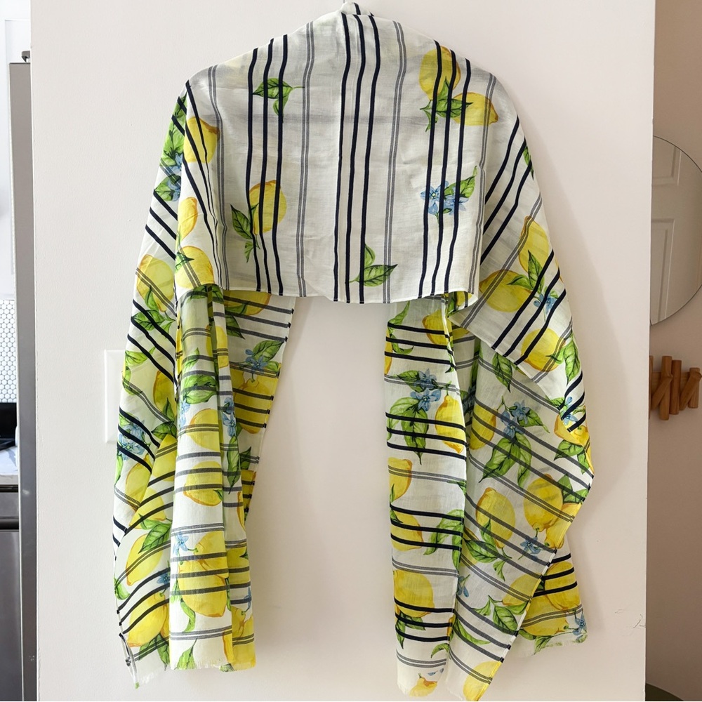 Lemon Print Striped Scarf